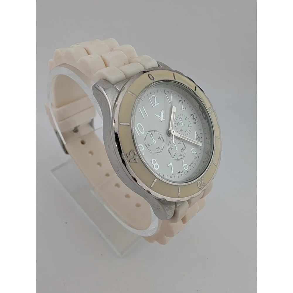 American Eagle Outfitters Watch Women 36mm Case White Silicone Band- New Battery